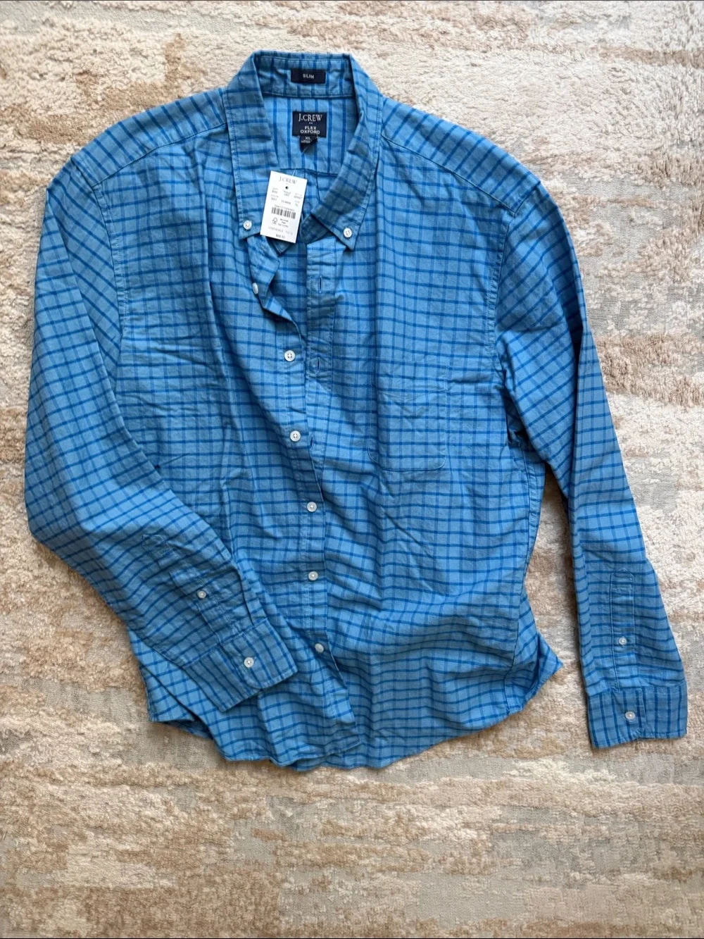 J. Crew Men’s Blue Windowpane Button-Down Slim Fit Shirt - Size XL
